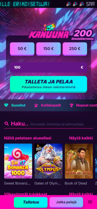Kanuuna-kasinon ilman rekisteröitymistä peliaula