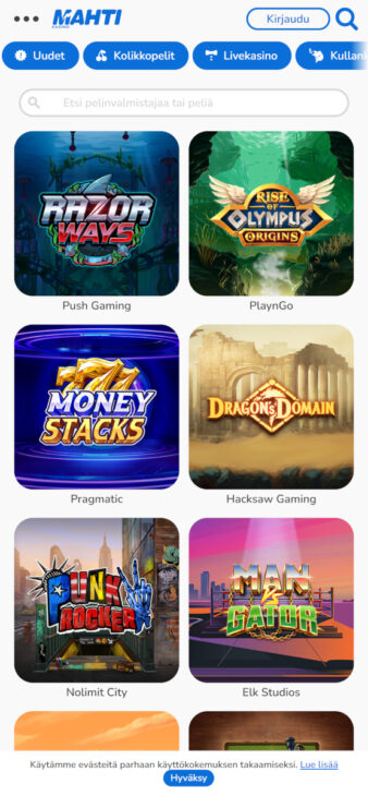 Mahti-kasinon ilman rekisteröitymistä peliaula