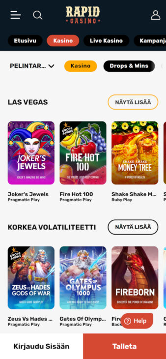 Rapid Casinon ilman rekisteröitymistä peliaula