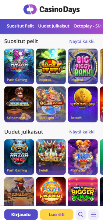 Casino Days kasinon ilman rekisteröintiä peliaula