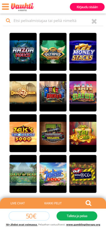 vauhti kasinon ilman rekisteröitymistä peliaula
