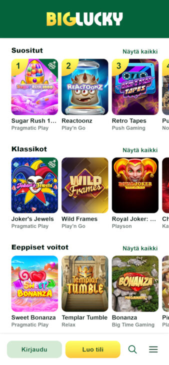 big lucky kasinon ilman rekisteröitymistä peliaula