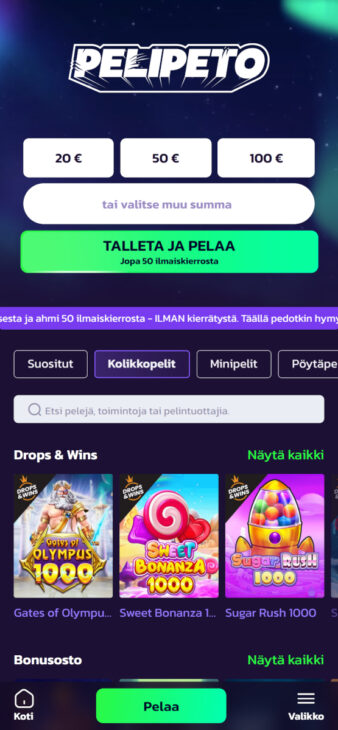 pelipeto kasinon ilman rekisteröitymistä peliaula