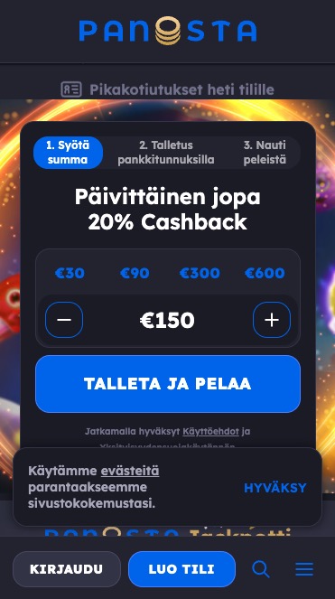 Panosta casino mobiilissa